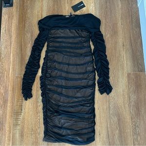 Ready In A Ruched Off Shoulder Midi Dress